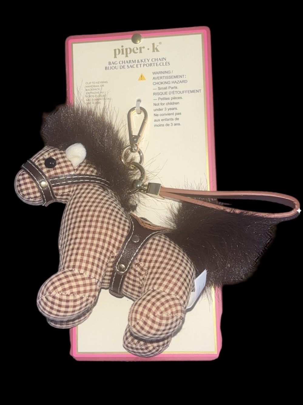 Piper K Plush Large Beige monogram Bear Bag Charm and Keychain